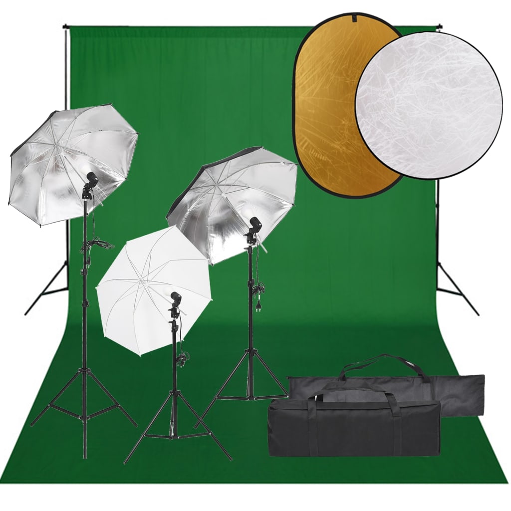 Vidaxl Photo Studio Conjunto de iluminación, fondo y reflector