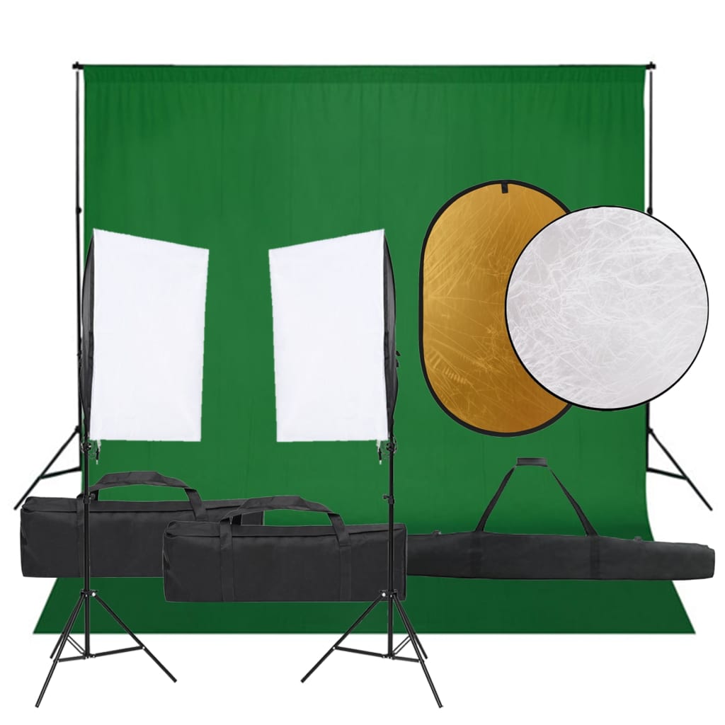 Vidaxl Photo Studio Conjunto de iluminación, fondo y reflector