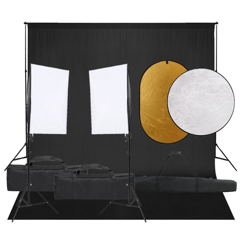 Vidaxl Photo Studio Conjunto de iluminación, fondo y reflector