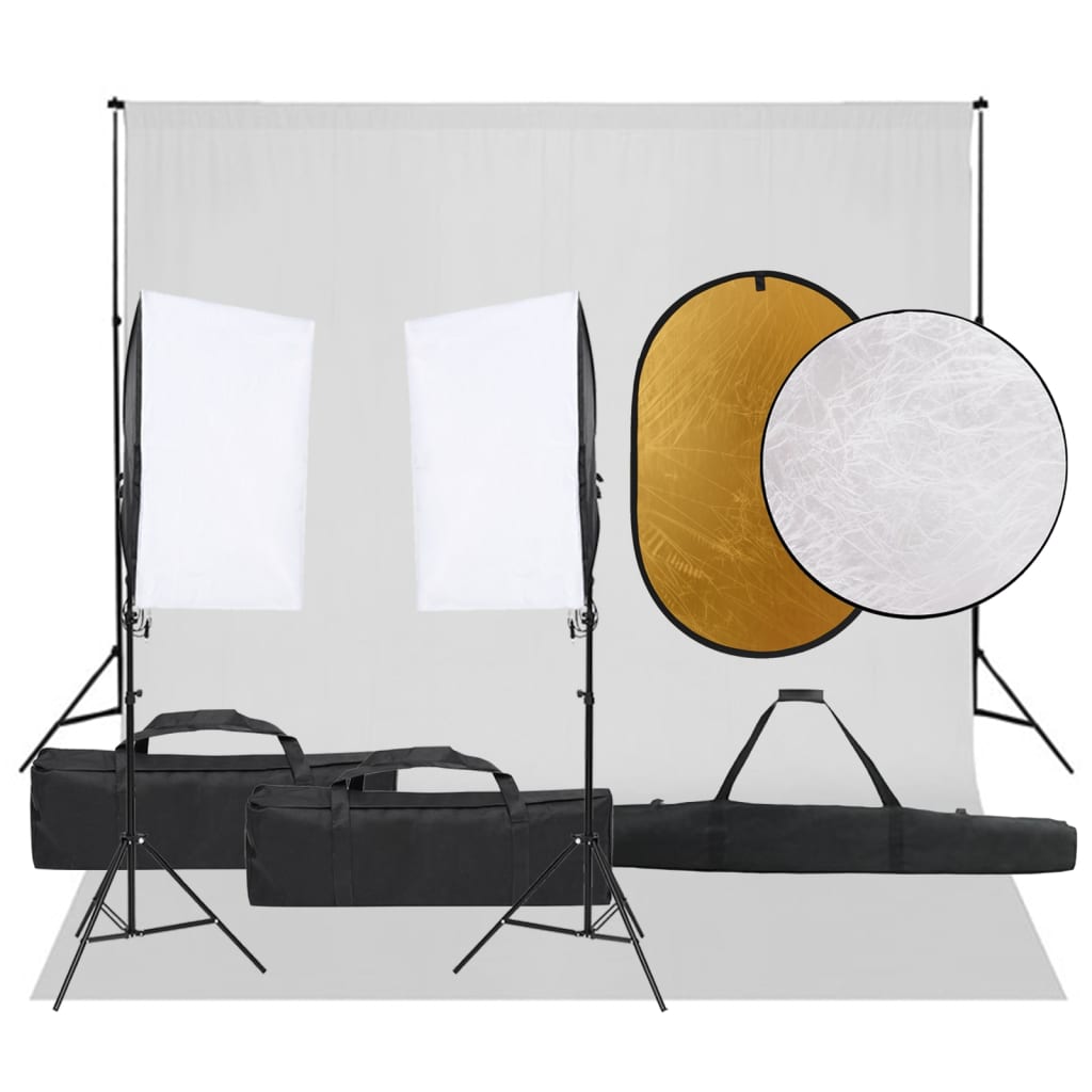 Vidaxl Photo Studio Conjunto de iluminación, fondo y reflector