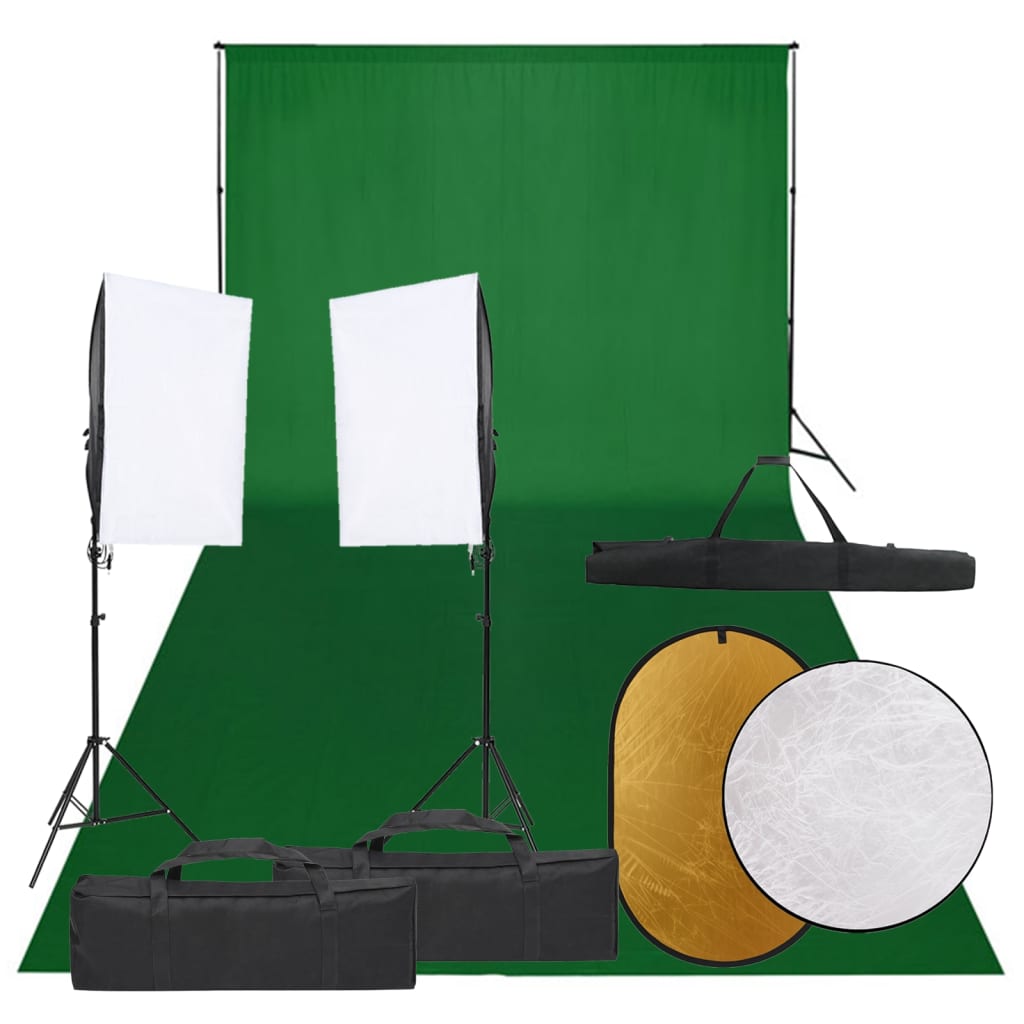 Vidaxl Photo Studio Conjunto de iluminación, fondo y reflector