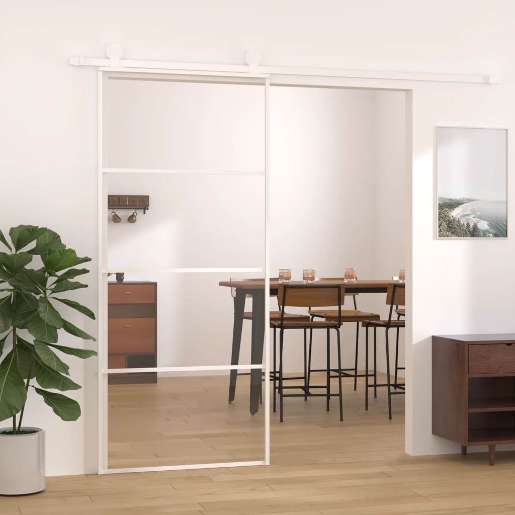 Vidaxl Schiebetür 90x205 cm ESG -Glas und Aluminium weiß