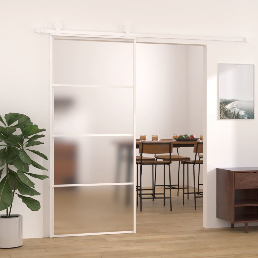 Vidaxl Schiebetür 90x205 cm mattes ESG -Glas und Aluminium weiß