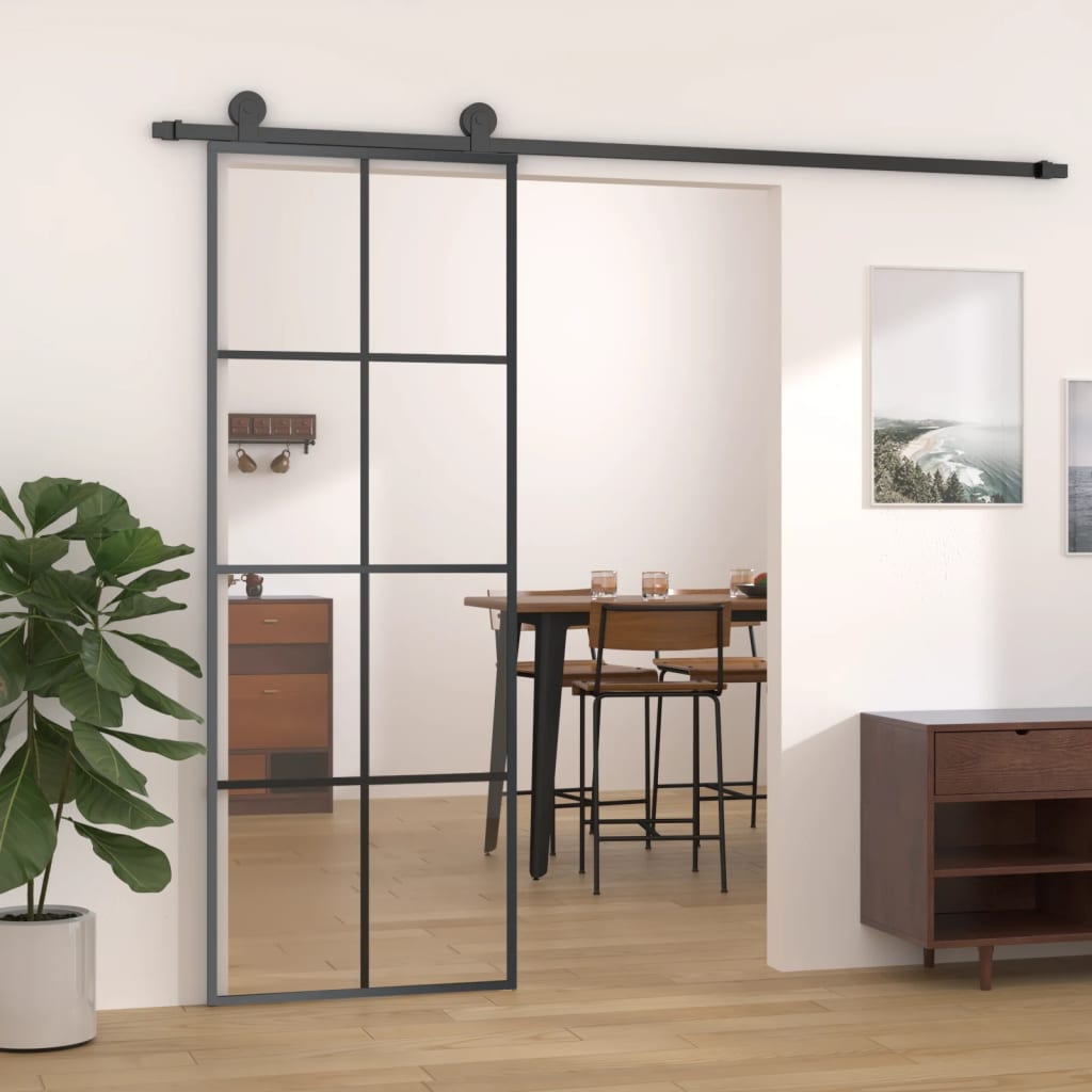 Puerta corredera de Vidaxl 76x205 cm de vidrio ESG y negro de aluminio