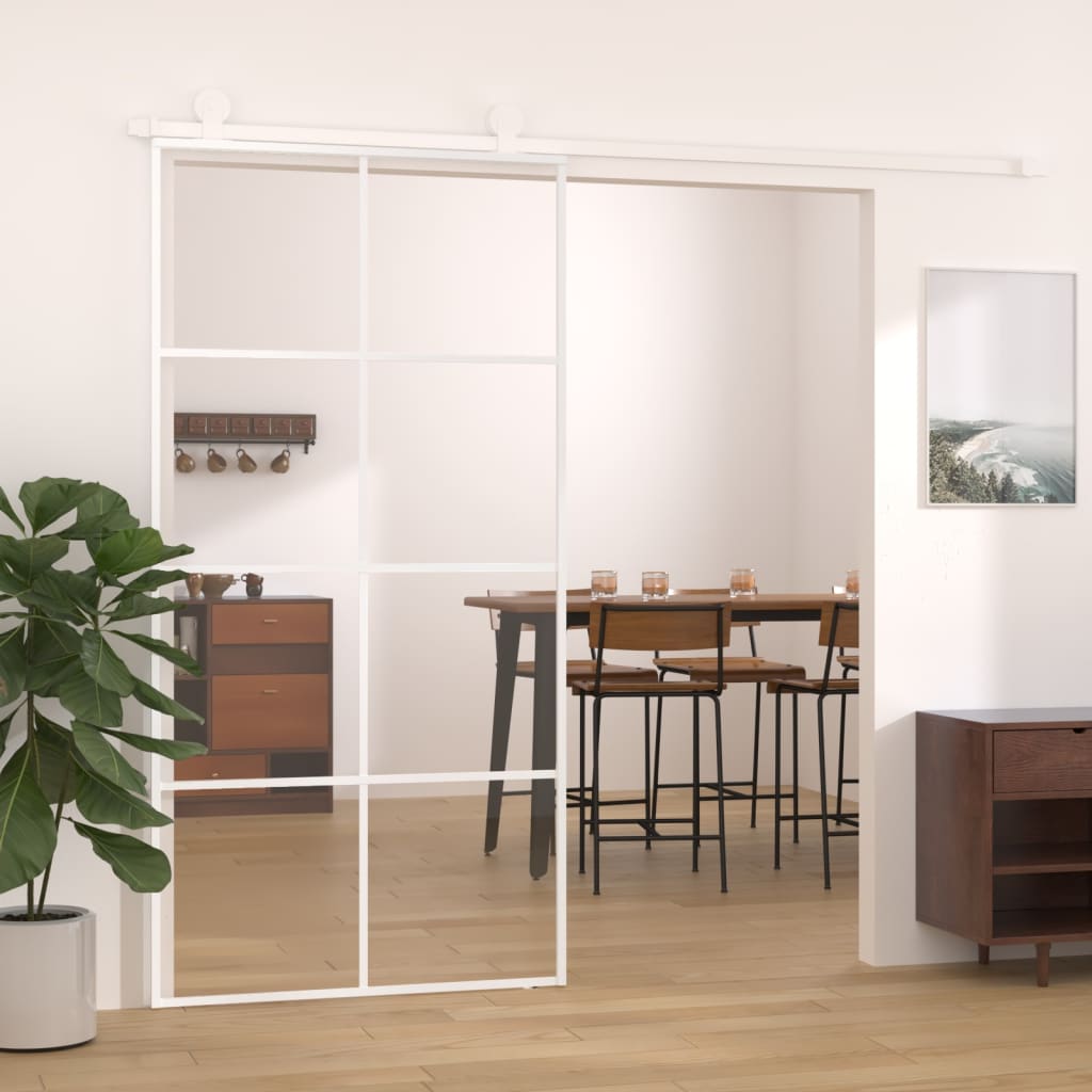 VIDAXL -Schiebetür 102,5 x 205 cm ESG -Glas und Aluminium weiß