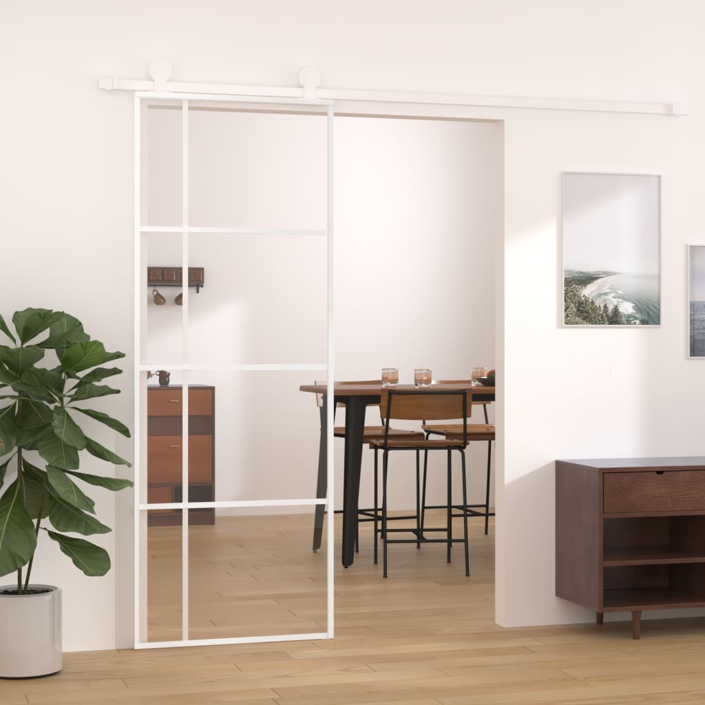 Vidaxl Porte coulissante 76x205 cm Verre ESG et aluminium blanc