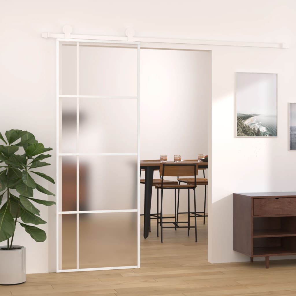 Vidaxl Schiebetür 76x205 cm mattes ESG -Glas und Aluminium weiß