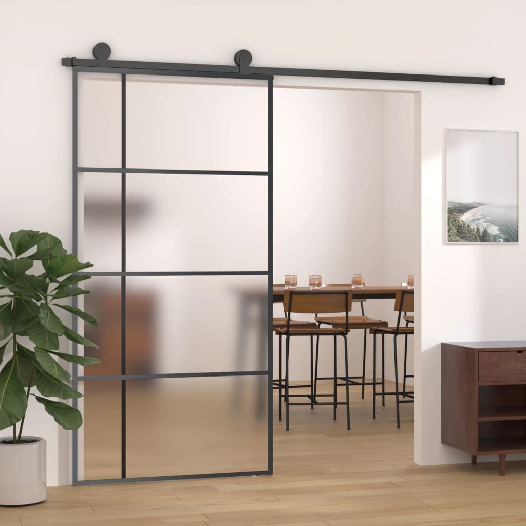 VIDAXL -Schiebetür 102,5 x 205 cm mattes ESG -Glas und Aluminiumschwarz