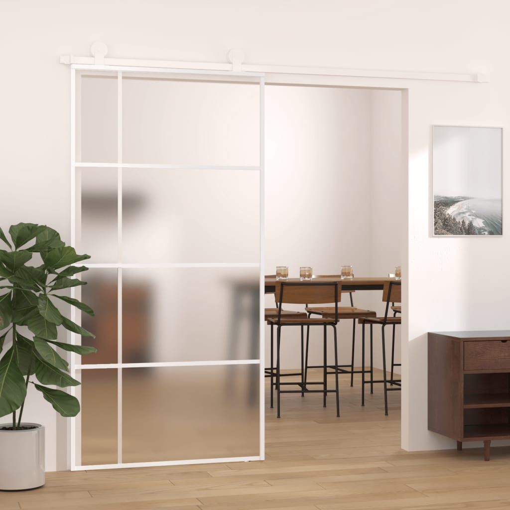 VIDAXL -Schiebetür 102,5 x 205 cm mattes ESG -Glas und Aluminium weiß