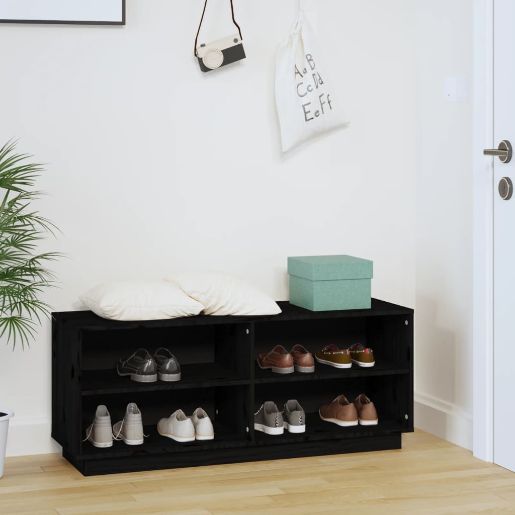 Vidaxl Cabinet da scarpe 110x34x45 cm Pino solido nero