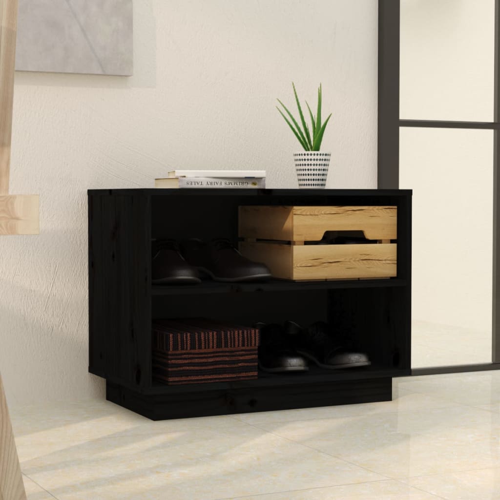 Gabinete de zapatos Vidaxl 60x34x45 cm pino sólido negro