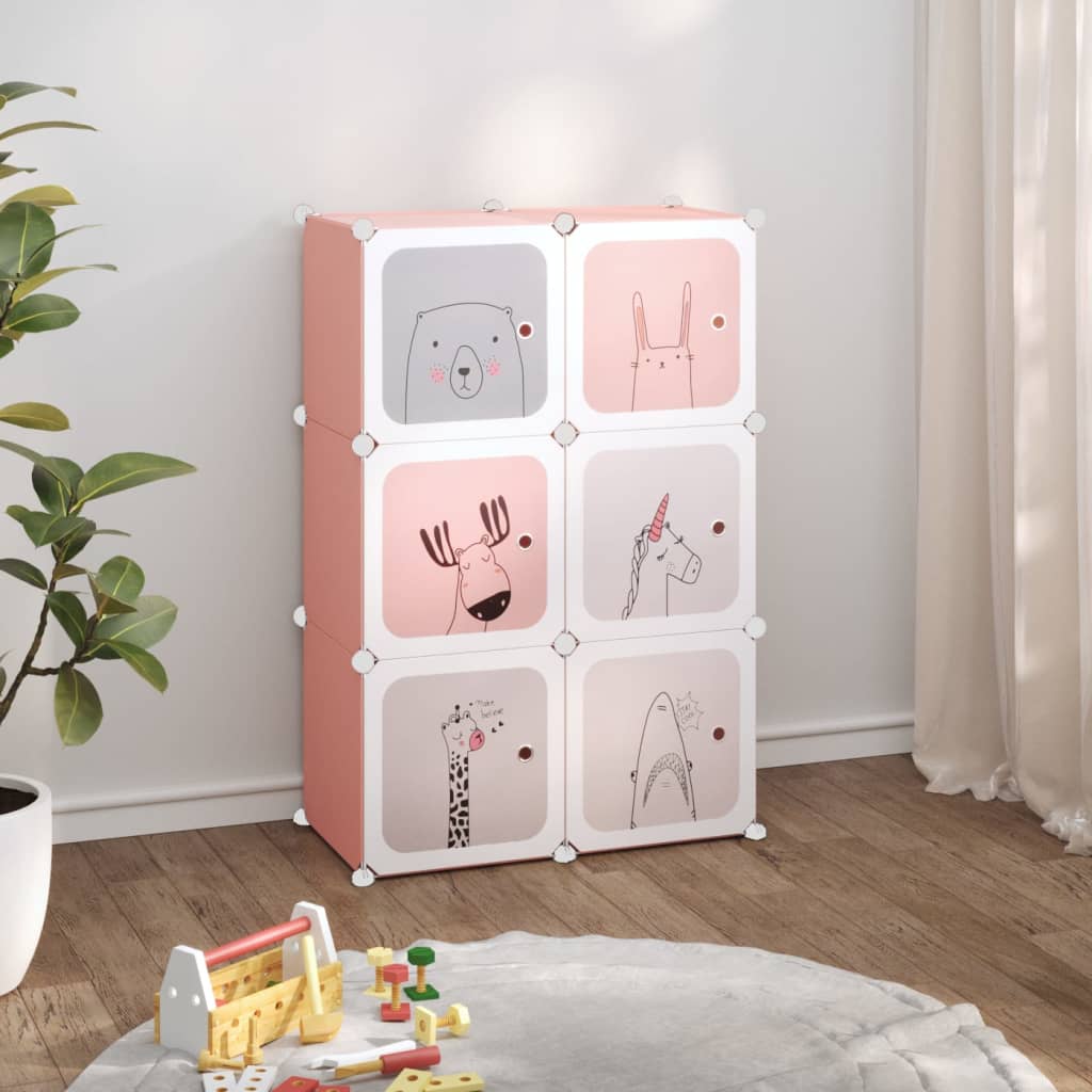 Muebles de almacenamiento para niños de Vidaxl con 6 compartimentos Polypropene Pink