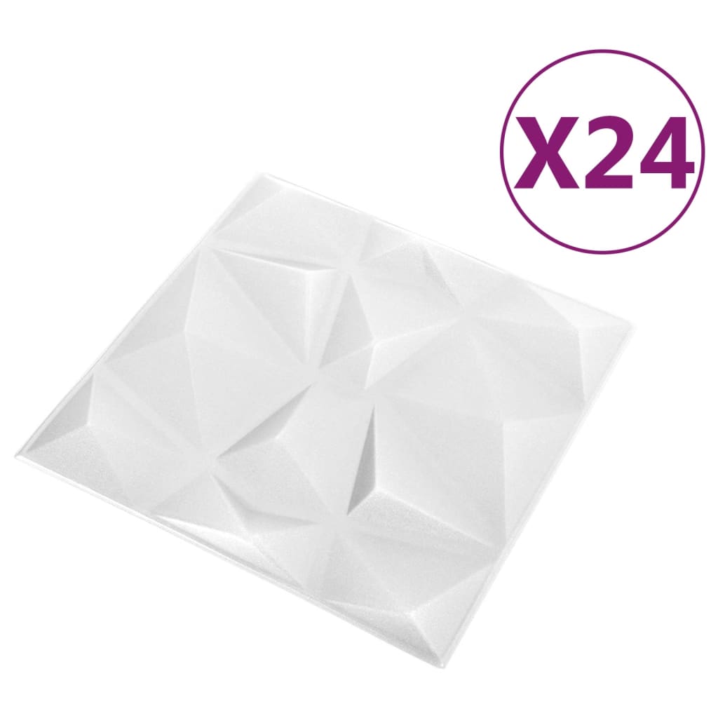 Vidaxl 24 ST stenske plošče 3d 6 m² 50x50 cm diamantna bela