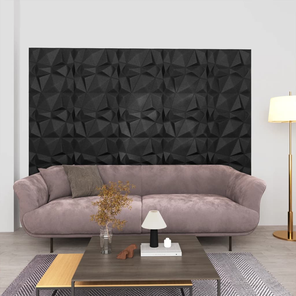 Vidaxl 24 St Wand Panels 3d Diamant 6 m² 50x50 cm schwaarz