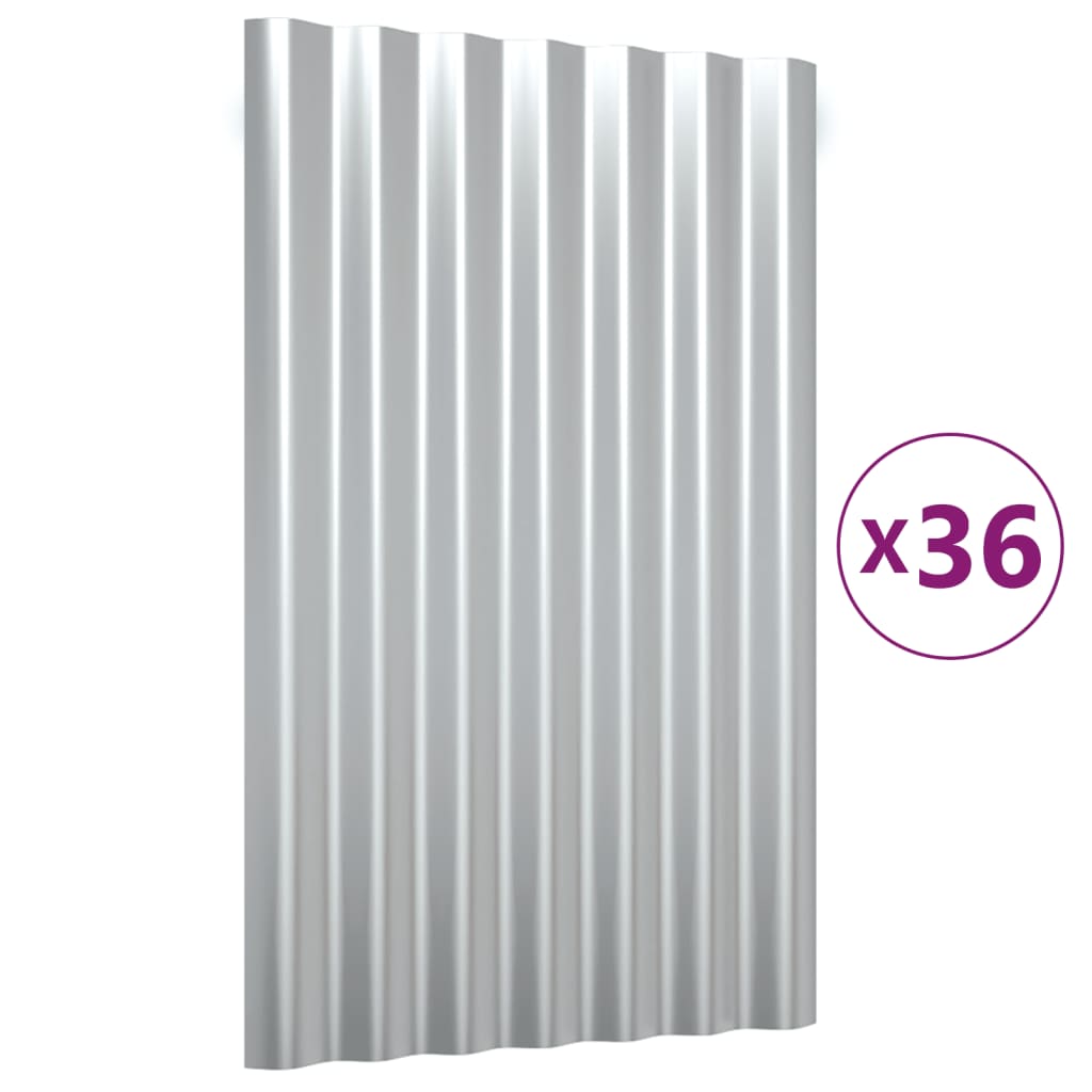 VidaXL Dakpanelen 36 st 60x36 cm gepoedercoat staal zilverkleurig