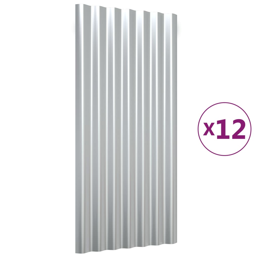 VidaXL Dakpanelen 12 st 80x36 cm gepoedercoat staal zilverkleurig