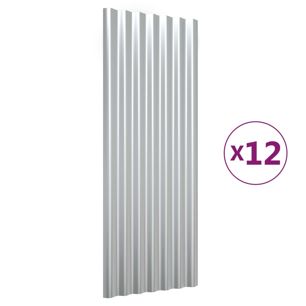 VidaXL Dakpanelen 12 st 100x36 cm gepoedercoat staal zilverkleurig