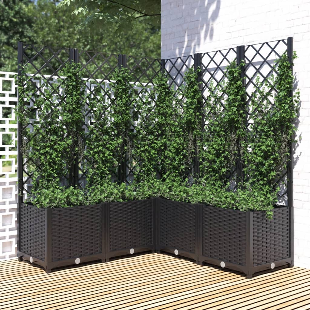 Plantador Vidaxl con latwerk 120x120x136 cm polipropeno negro