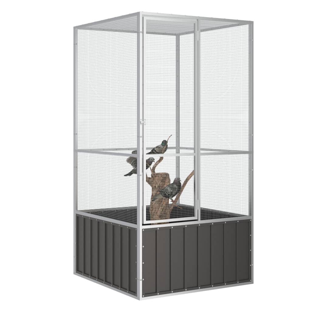 VidaXL Vogelkooi 111x107x211,5 cm gegalvaniseerd staal antracietkleur