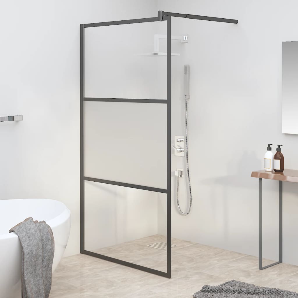 Vidaxl Walk-in Shower Wall 100x195 cm Halfmat ESG Glass Black