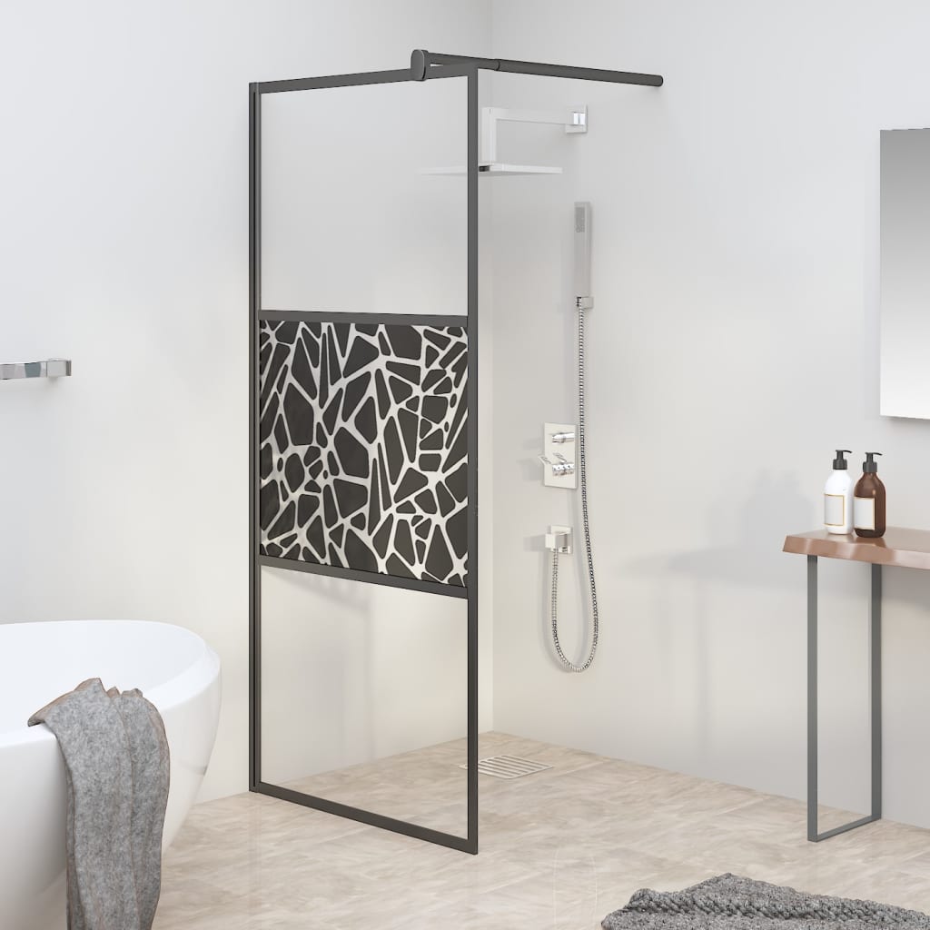 Vidaxl Walk-in shower wall with stone motif 90x195 cm ESG glass black