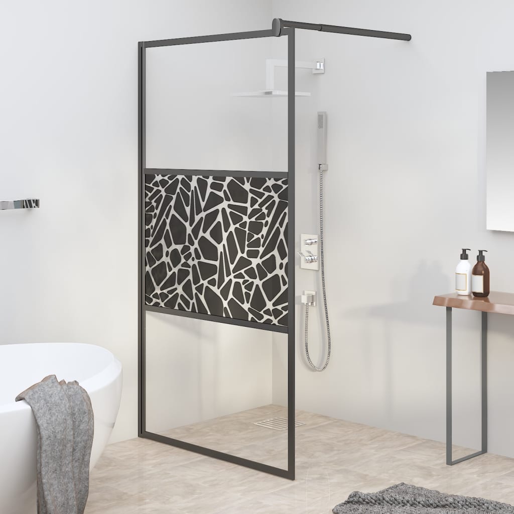 Vidaxl Walk-in shower wall with stone motif 115x195 cm ESG glass black