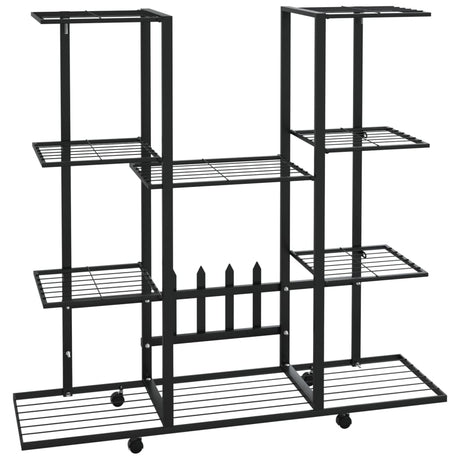 VidaXL Bloemenstandaard met wielen 94,5x24,5x91,5 cm ijzer zwart