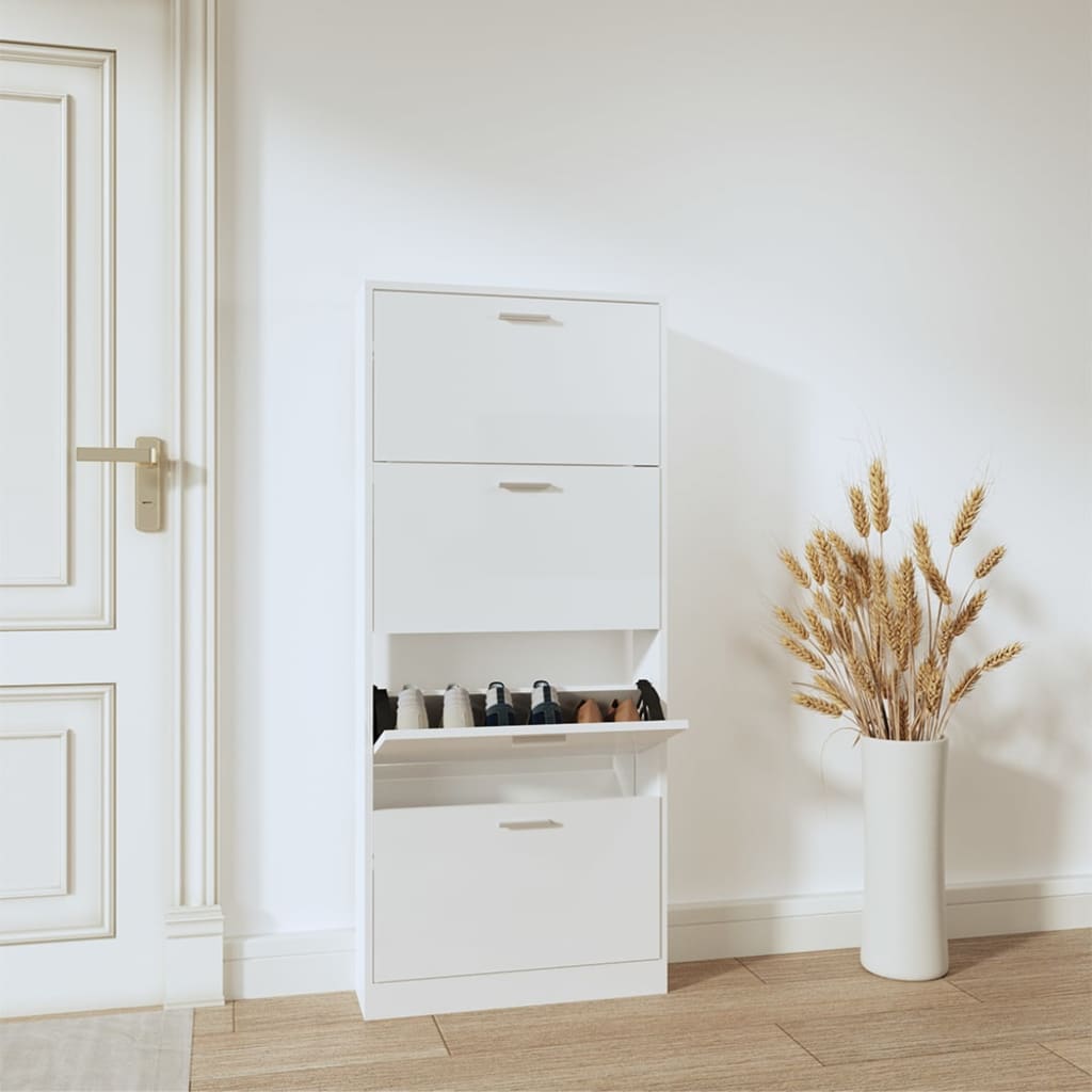 VidaXL shoe cabinet 59x17x150 cm Processed wood High gloss white