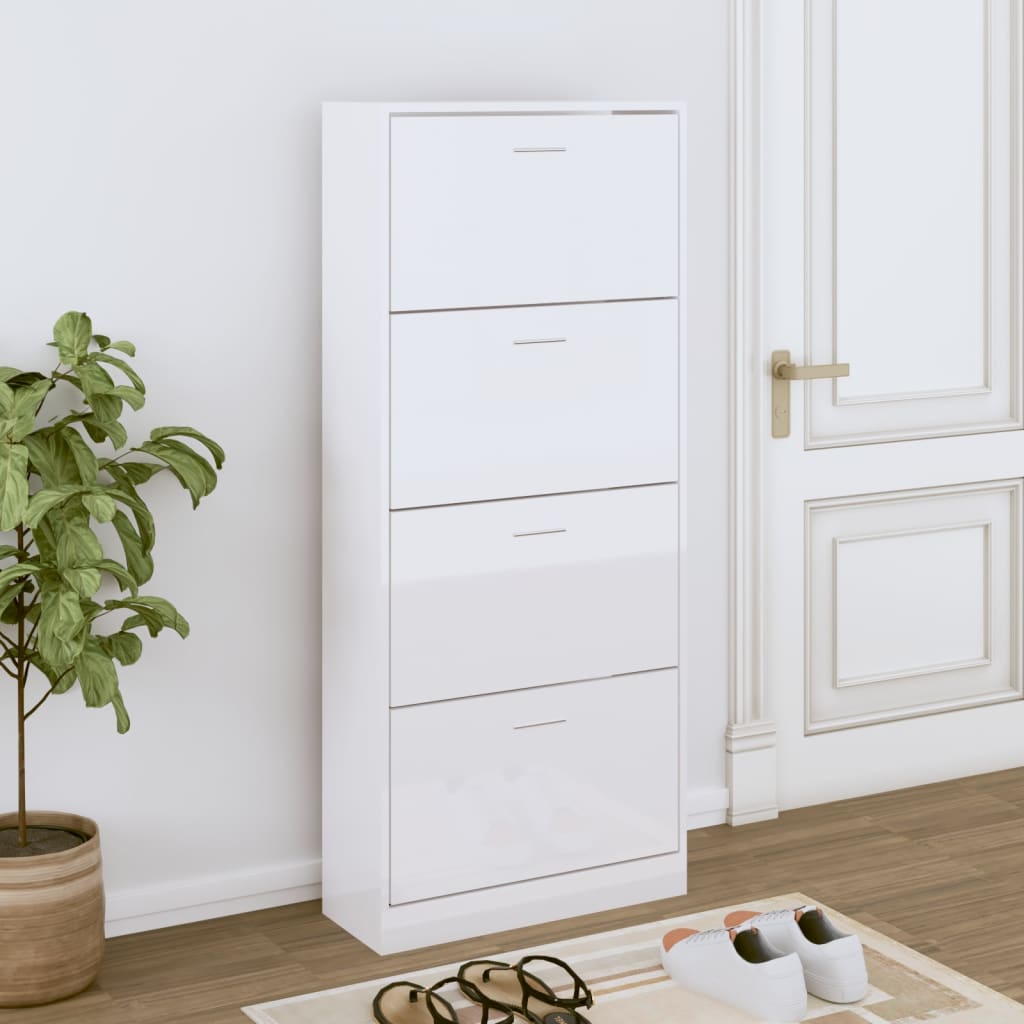 Vidaxl Shoe cabinet 63x24x147 cm Properted wood High gloss white