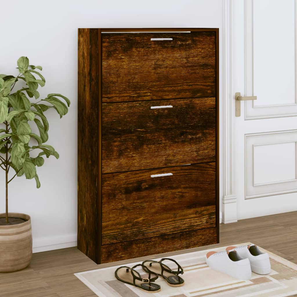 VidaXL shoe cabinet 63x24x103 cm worked wood smoked oak colored