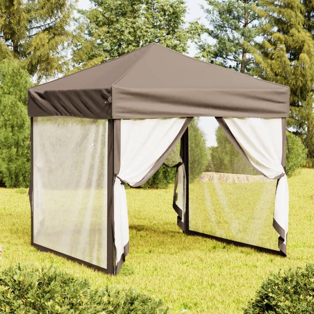 Vidaxl Partytent zložljivo s stranskimi stenami 2x2 m taupe