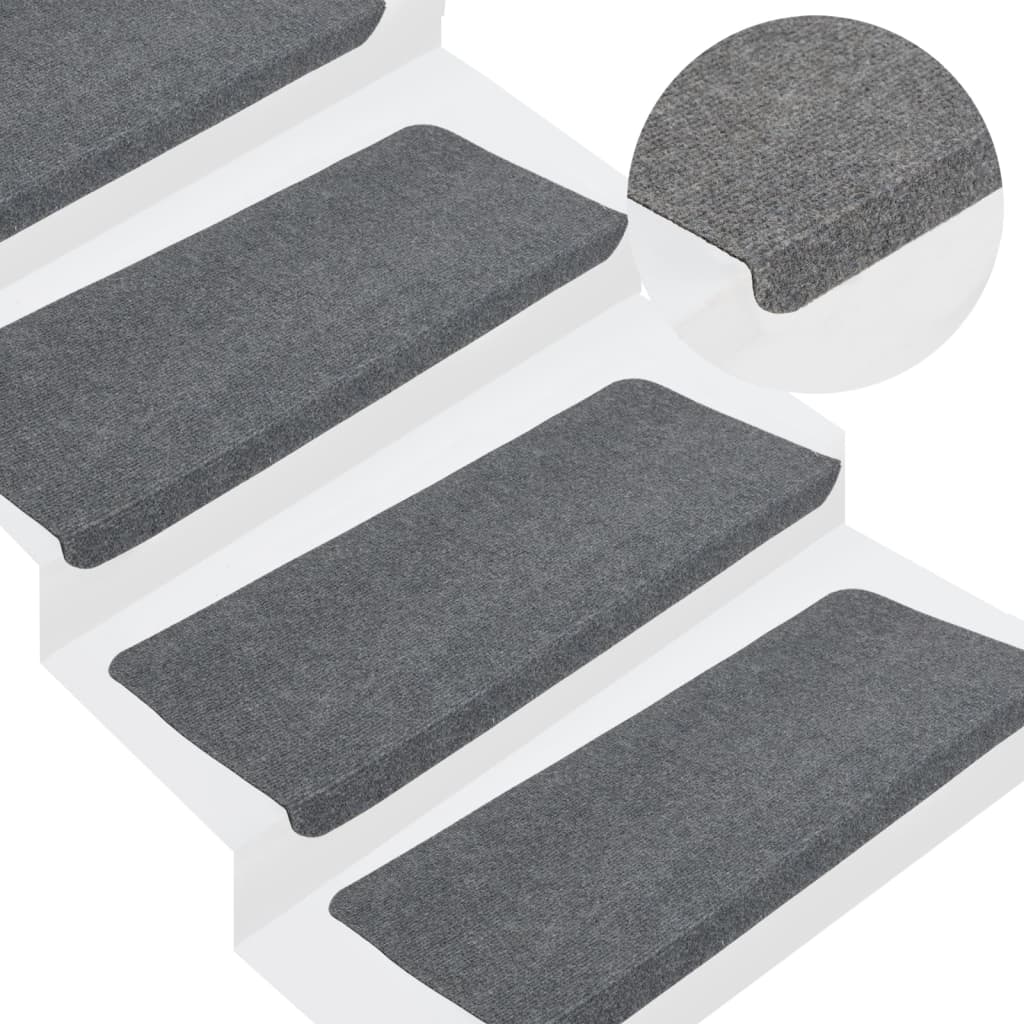 Vidaxl Stair Mats Self Adhesive 15 St 65x24,5x3,5 cm siva