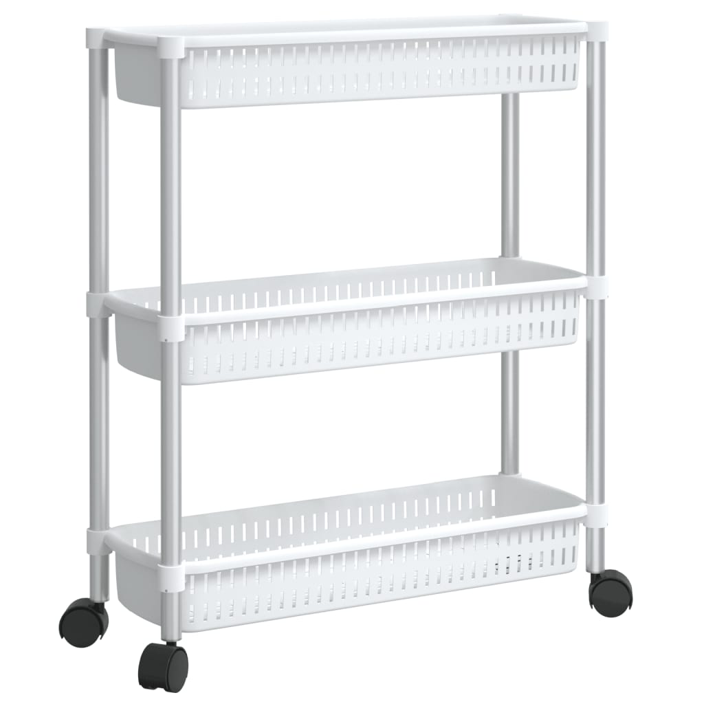 Vidaxl Storage Trolley 3 sloj aluminijast srebro in belo