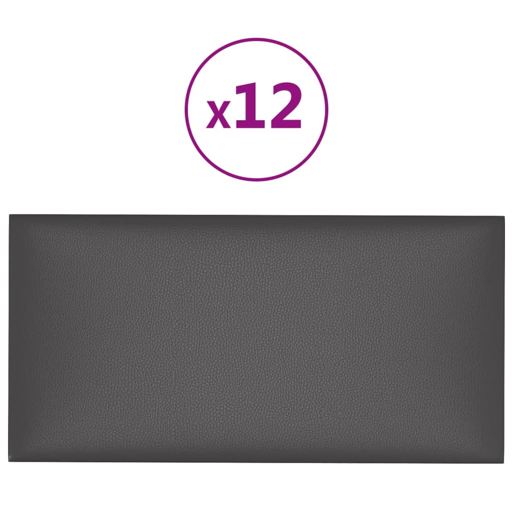 Pannelli a parete Vidaxl 12 pezzi 0,54 m² 30x15 cm in pelle artificiale grigio