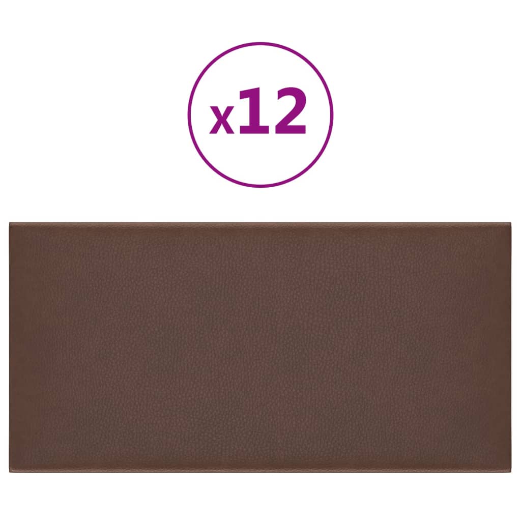 Paneles de pared Vidaxl 12 PCS 0.54 m² 30x15 cm de cuero artificial marrón