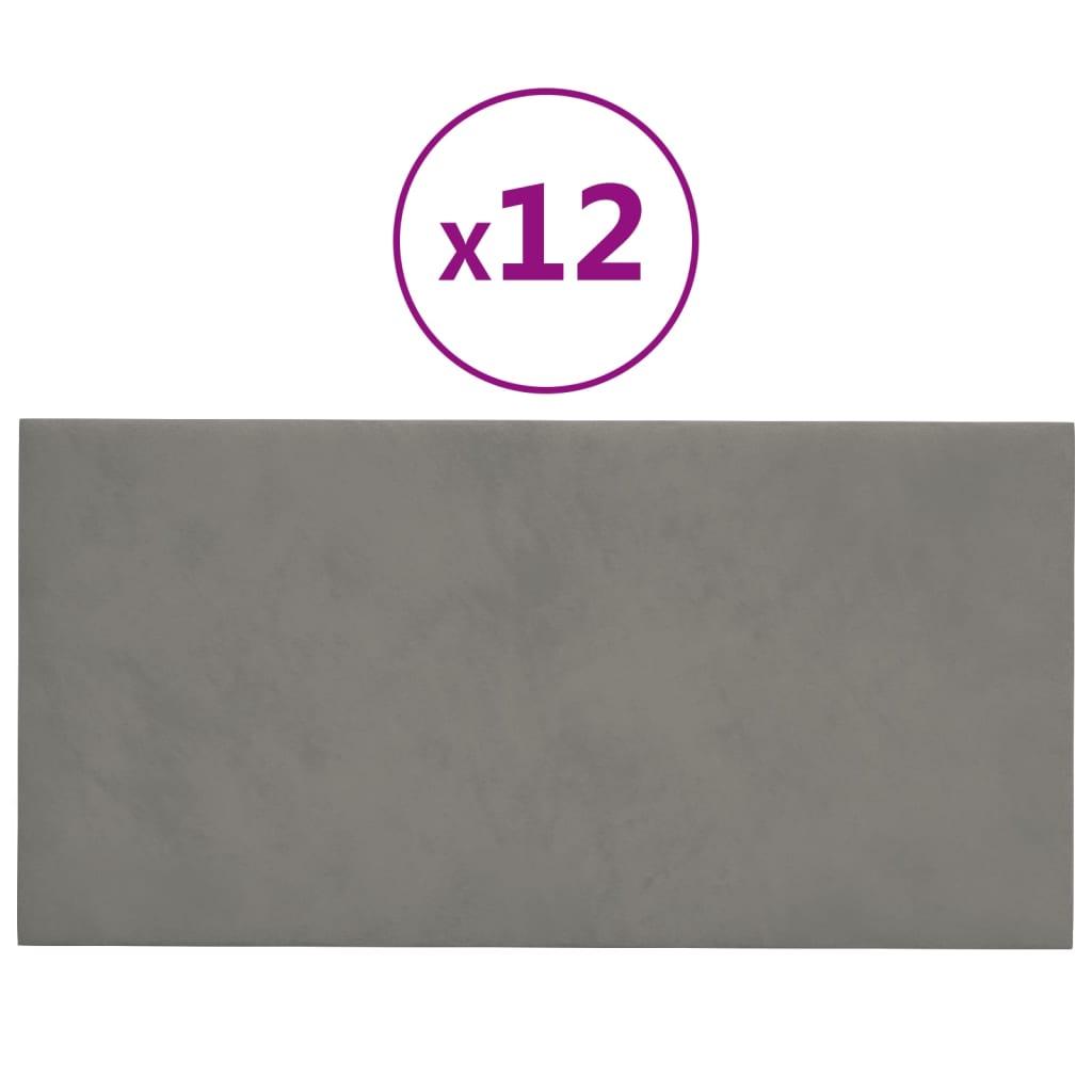 Panele ścienne vidaxl 12 szt. 0,54 m² 30x15 cm aksamitne jasnoszary