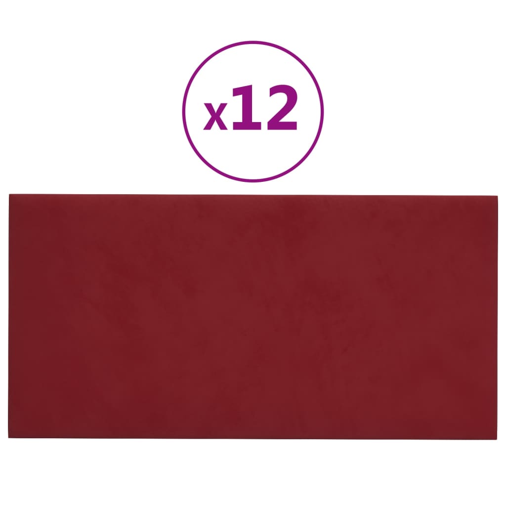 Paneles de pared Vidaxl 12 PCS 0.54 m² 30x15 cm Velvet Wine Red