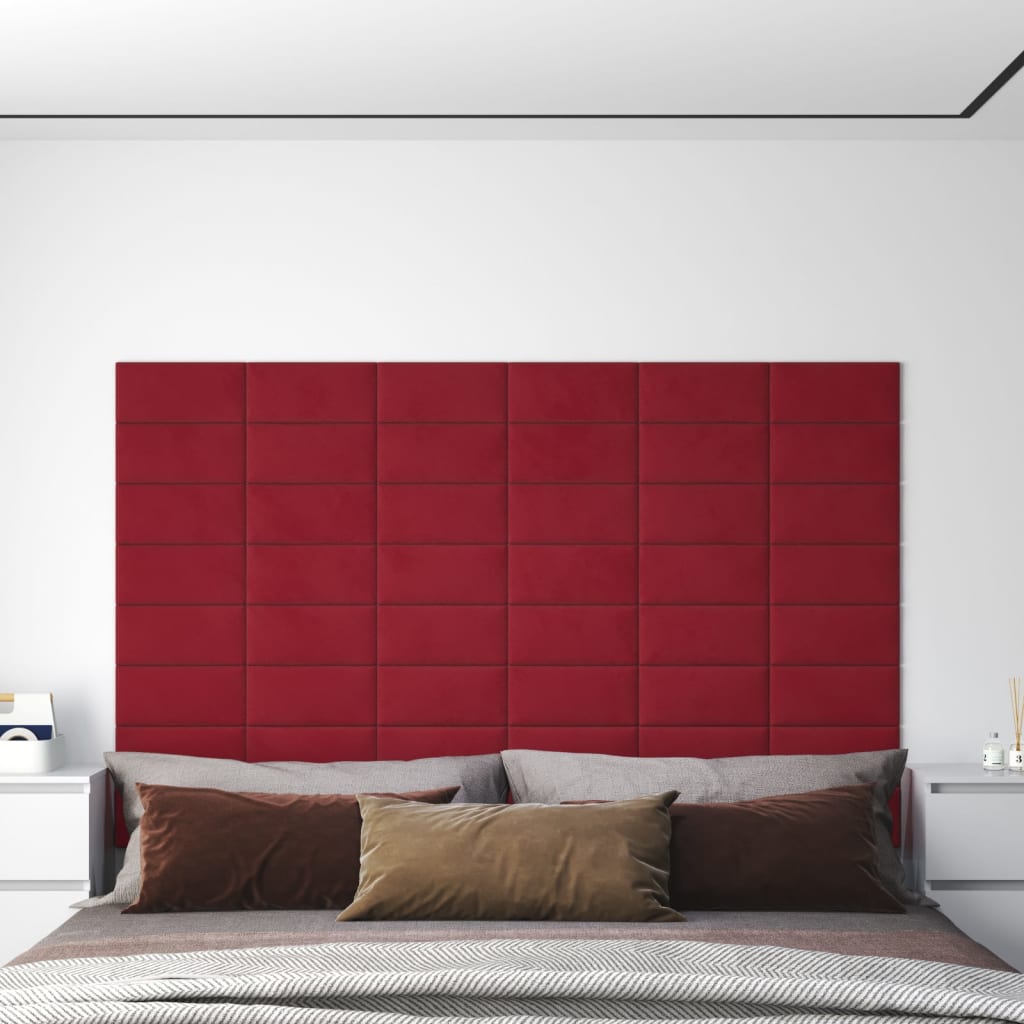 Paneles de pared Vidaxl 12 PCS 0.54 m² 30x15 cm Velvet Wine Red