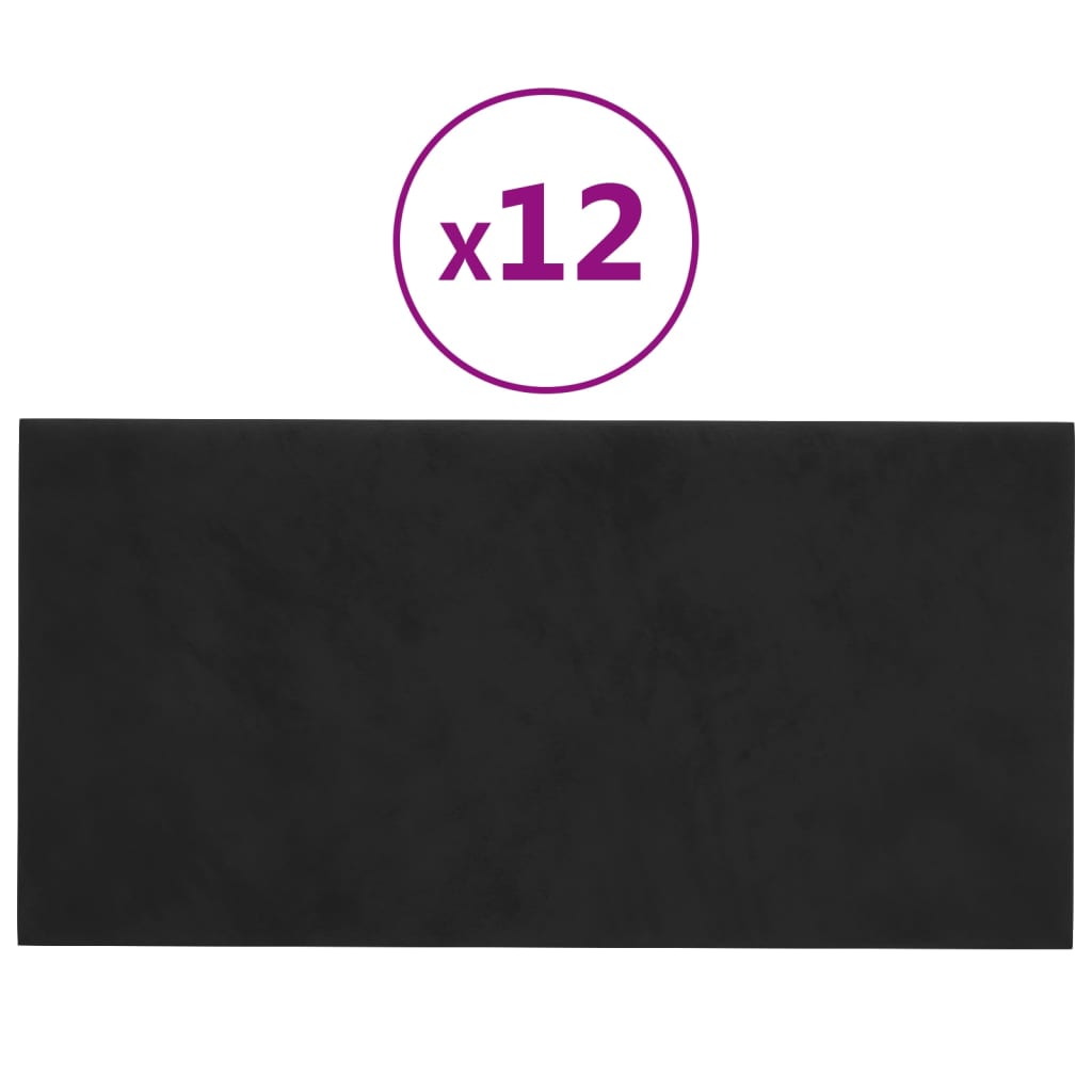 Vidaxl -Wandpaneele 12 Stcs 0,54 m² 30 x 15 cm Samt Schwarz