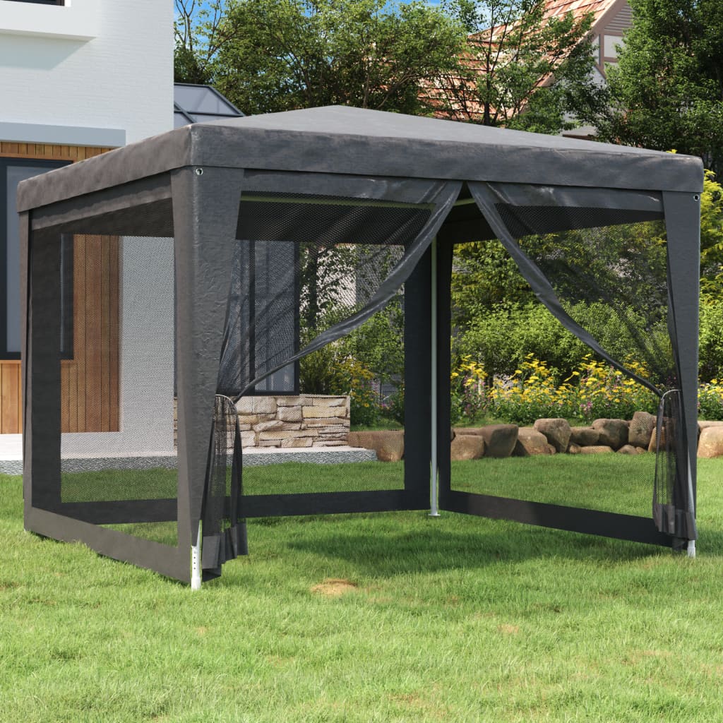 Vidaxl Partei Zelt mat 4 Mesh Säitewänn 3x3 m hdpe Anthracite -Colored