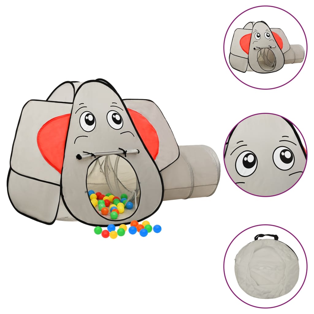 VidaXL Kinderspeeltent met 250 ballen olifant 174x86x101 cm grijs