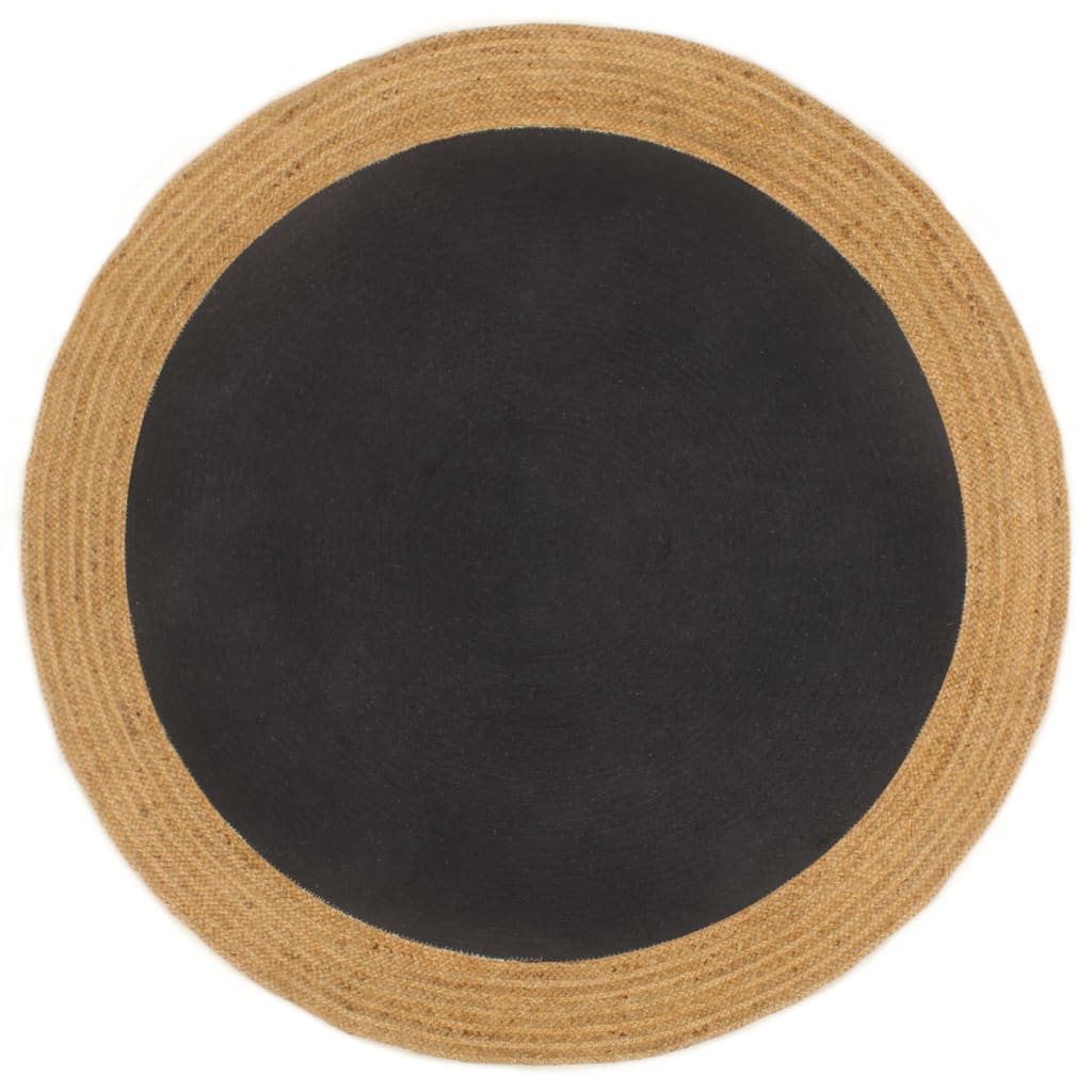 Vidaxl rug round braided 150 cm jute and cotton black natural