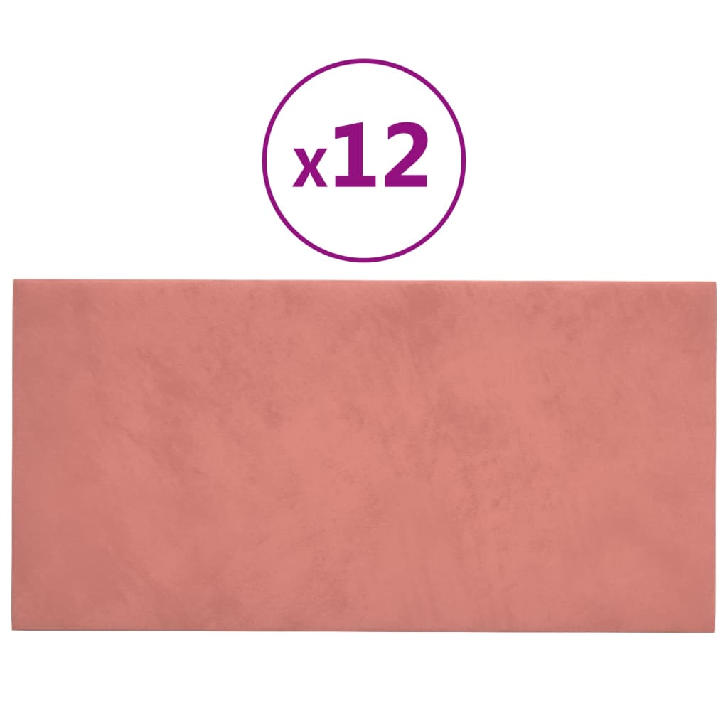 Paneles de pared Vidaxl 12 st 2.16 m² 60x30 cm de terciopelo rosa