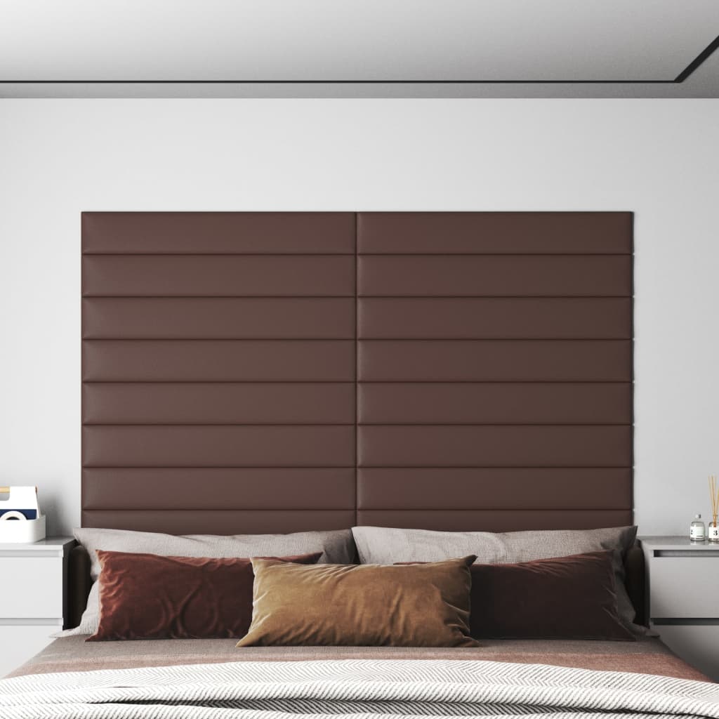 Vidaxl Wall panels 12 st 1.62 m² 90x15 cm artificial leather brown