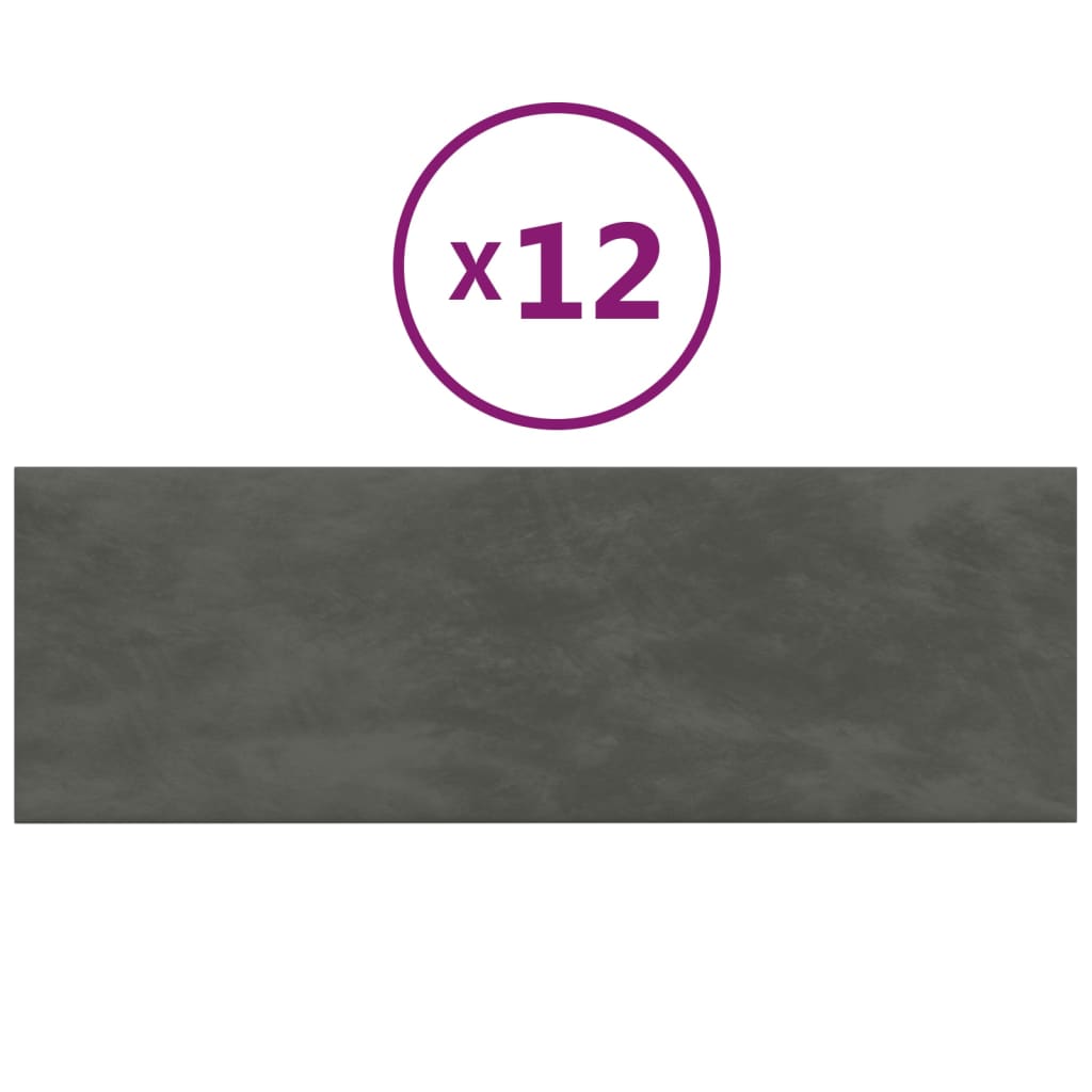 Paneles de pared Vidaxl 12 st 3.24 m² 90x30 cm Velvet gris oscuro