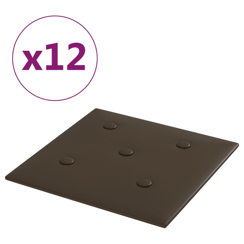 Vidaxl Wall panels 12 st 1.08 m² 30x30 cm artificial leather brown