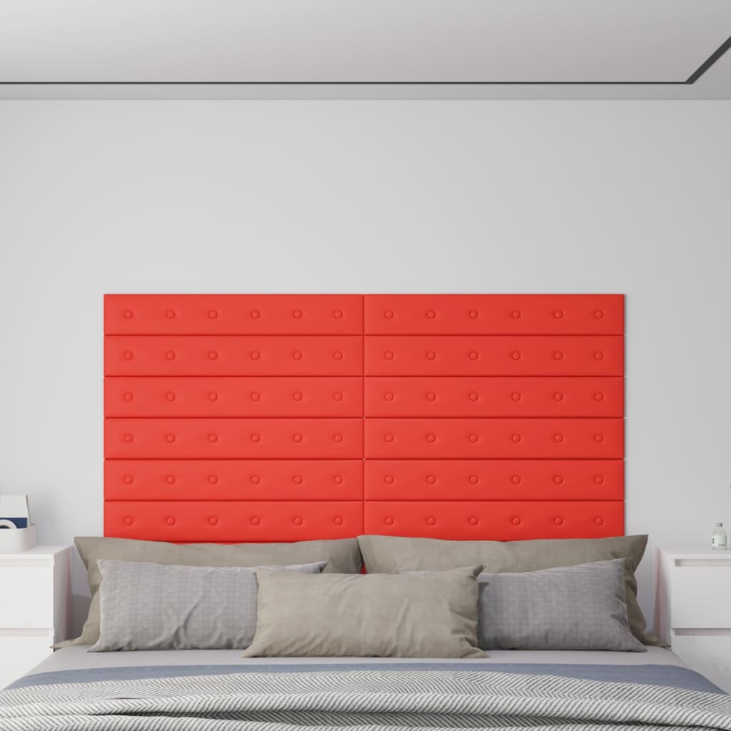 Panneaux muraux vidaxl 12 st 1,62 m² 90x15 cm en cuir artificiel rouge