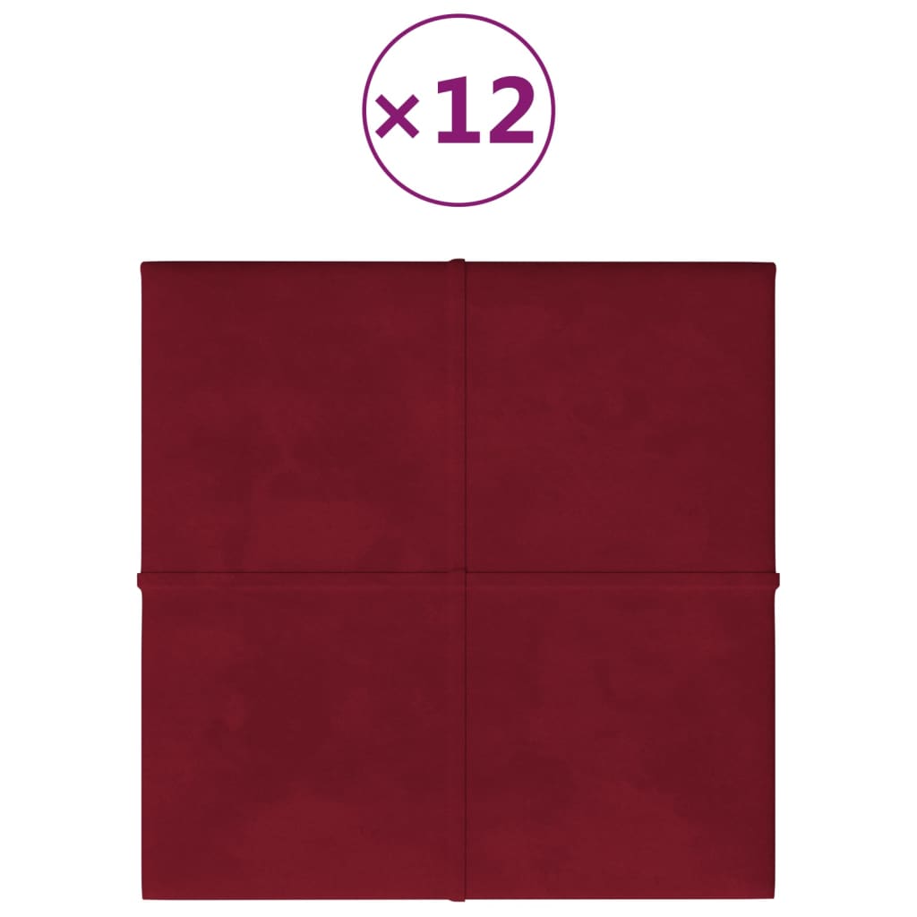 Panneaux muraux vidaxl 12 st 1,08 m² 30x30 cm Velvet Wine rouge