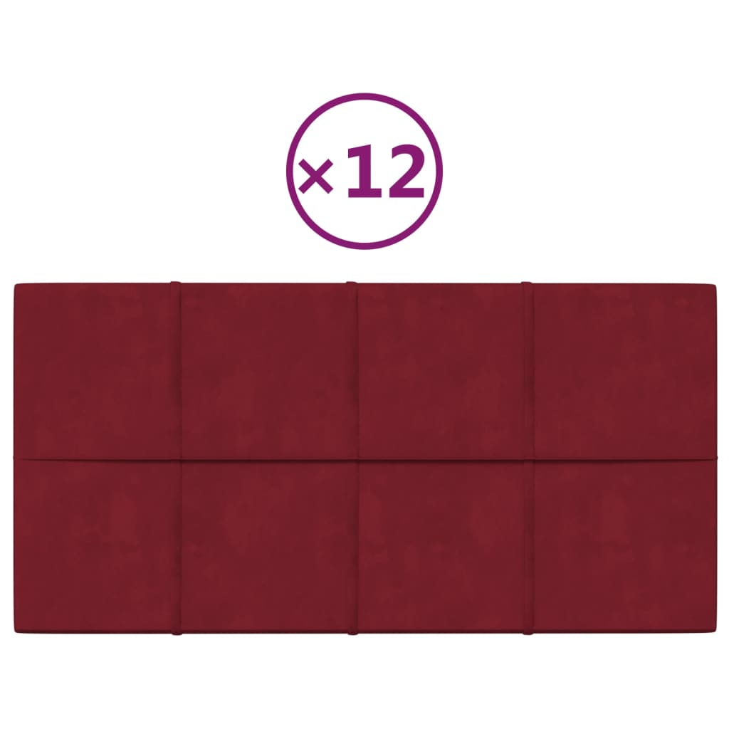 Paneles de pared Vidaxl 12 ST 2.16 m² 60x30 cm Velvet Wine Red