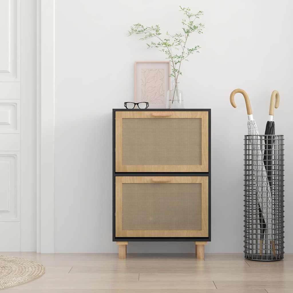 VidaXL Shoe cabinet 52x25x80 cm Properted Wood and Rattan Black